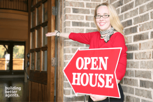 Real estate agent hosting a mega open house
