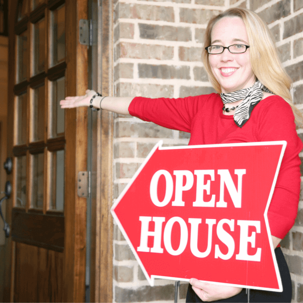 Real estate agent hosting a mega open house