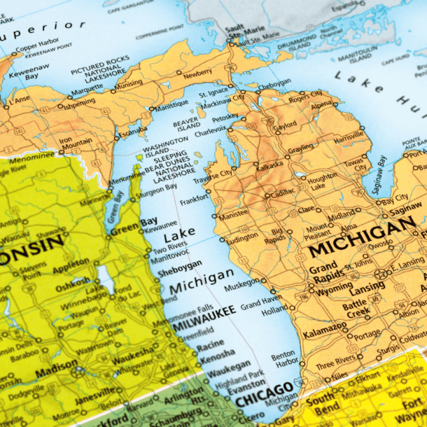 MI map and guide to become a real estate agent in Michigan