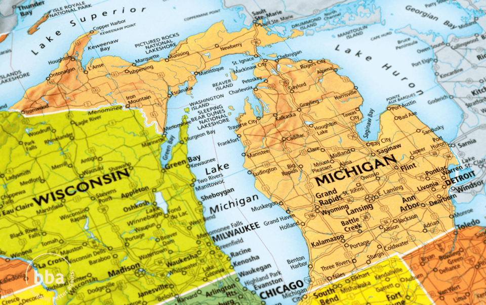 MI map and guide to become a real estate agent in Michigan