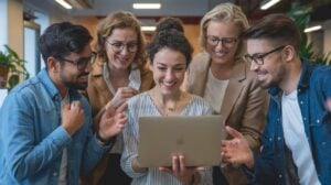 Group of real estate agents comparing the difference between the free version of ChatGPT versus the paid version