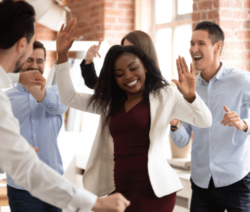 New real estate agent dancing with joy