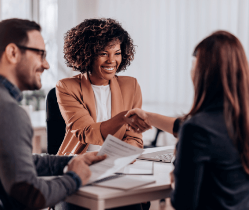 Real estate agent meeting with home sellers